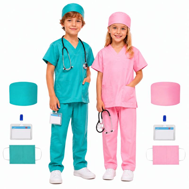 Stethoscope - ชุดคอสตูมหมอสำหรับเด็ก ชุดศัลยแพทย์ พยาบาล สำหรับเด็กชายและเด็กหญิง พร้อมหูฟังแพทย์ หมวก