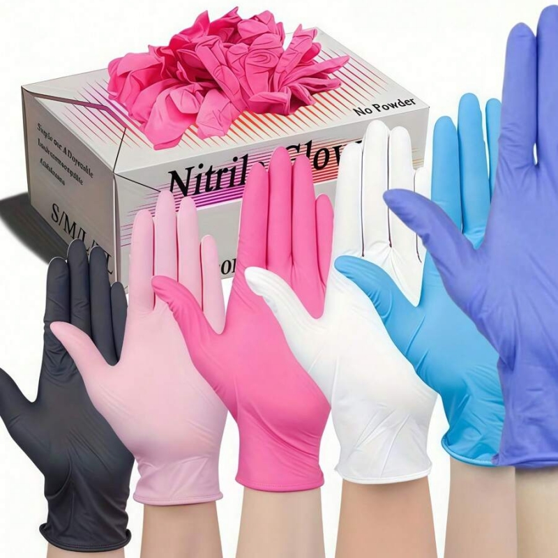 Medical Gloves - ถุงมือไนไตรล์แบบใช้แล้วทิ้ง 100 ชิ้น ปราศจากน้ำยาง สำหรับทำความสะอาด ทำครัว