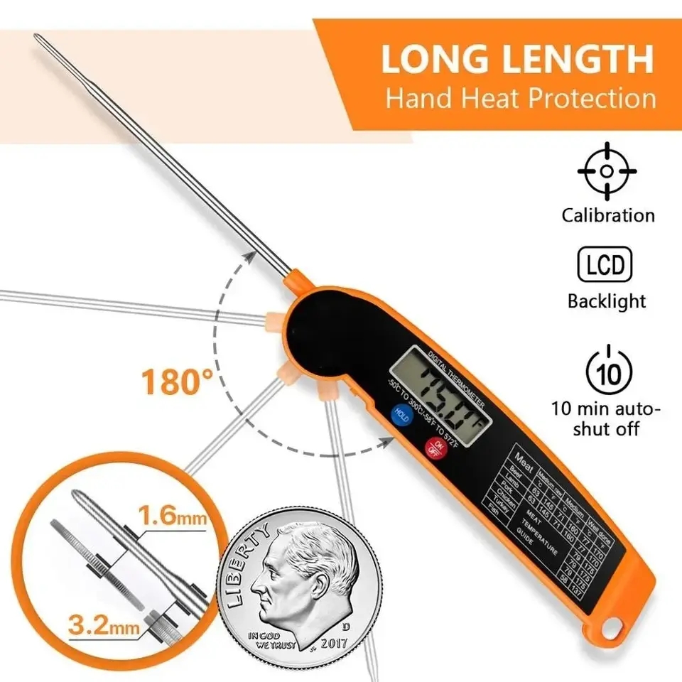 Thermometer Digital - เทอร์โมมิเตอร์วัดอุณหภูมิอาหารแบบดิจิตอลกันน้ำ พร้อมไฟแบ็คไลท์ อ่านค่าได้ทันที สำหรับย่างบาร์บีคิว เตาอบ -