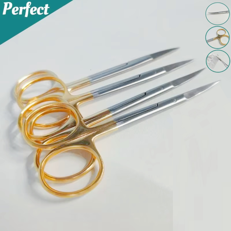 Medical Scissors - 5PcDentalผ่าตัดกรรไกรตรง/โค้งTip11.5cmสแตนเลสสตีลชุบทองจับทันตกรรมLabทางการแพทย์จัดฟันเครื่องมือ